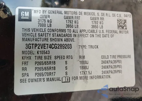 2012 GMC Sierra 1500 Sle z USA, uszkodzony, nr VIN 3GTP2VE74CG289203